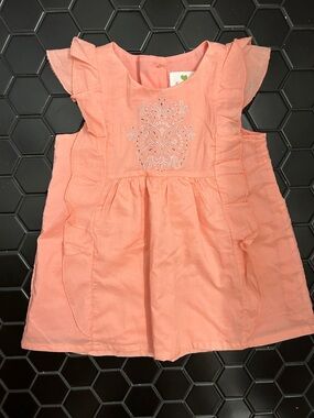 Peach Embroidered Ruffle Sleeveless Toddler Dress